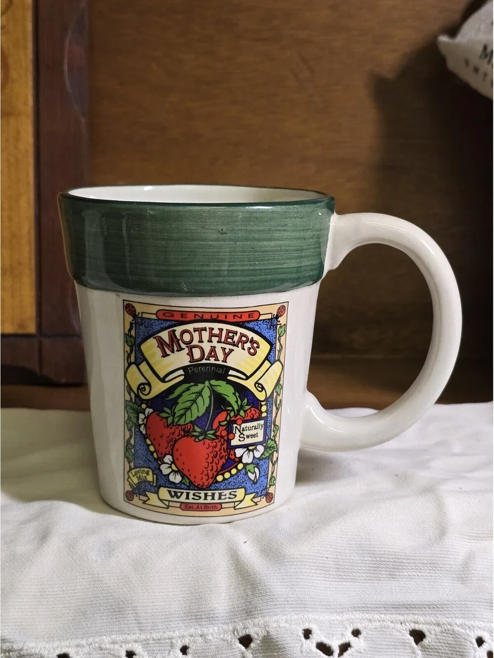 Vintage Mother’s Day Flower Pot  Mug Strawberry Perennial Wishes Ceramic Cup